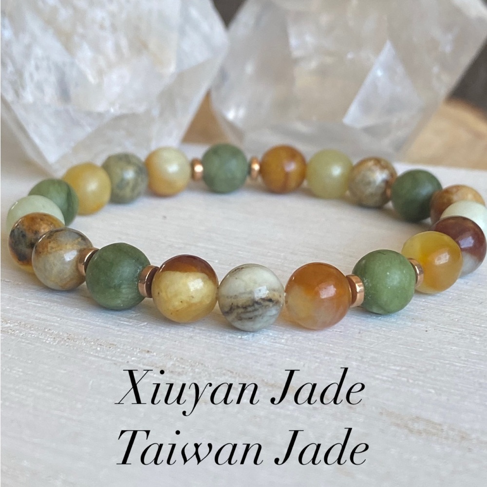 2/$40 - Handmade Xiuyan & Taiwan Jade Gemstone Stretchy Bracelet - 8mm